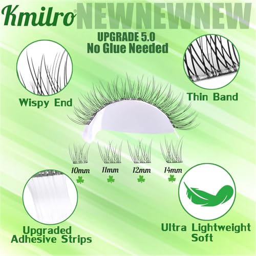 kmilro Self Adhesive Eyelashes 10-14mm Natural Self Adhesive Lash Clusters Wispy Press on Lashes No Glue Needed 120Pcs Pre Glued Lashes Clusters Reusable DIY Eyelash Extensions Kit with Tweezers, by Kmilro - Image 4