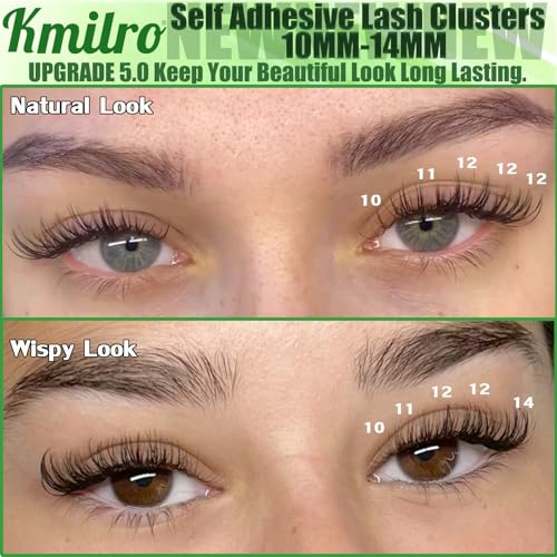 kmilro Self Adhesive Eyelashes 10-14mm Natural Self Adhesive Lash Clusters Wispy Press on Lashes No Glue Needed 120Pcs Pre Glued Lashes Clusters Reusable DIY Eyelash Extensions Kit with Tweezers, by Kmilro - Image 2