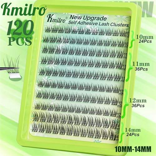 kmilro Self Adhesive Eyelashes 10-14mm Natural Self Adhesive Lash Clusters Wispy Press on Lashes No Glue Needed 120Pcs Pre Glued Lashes Clusters Reusable DIY Eyelash Extensions Kit with Tweezers, by Kmilro - Image 3