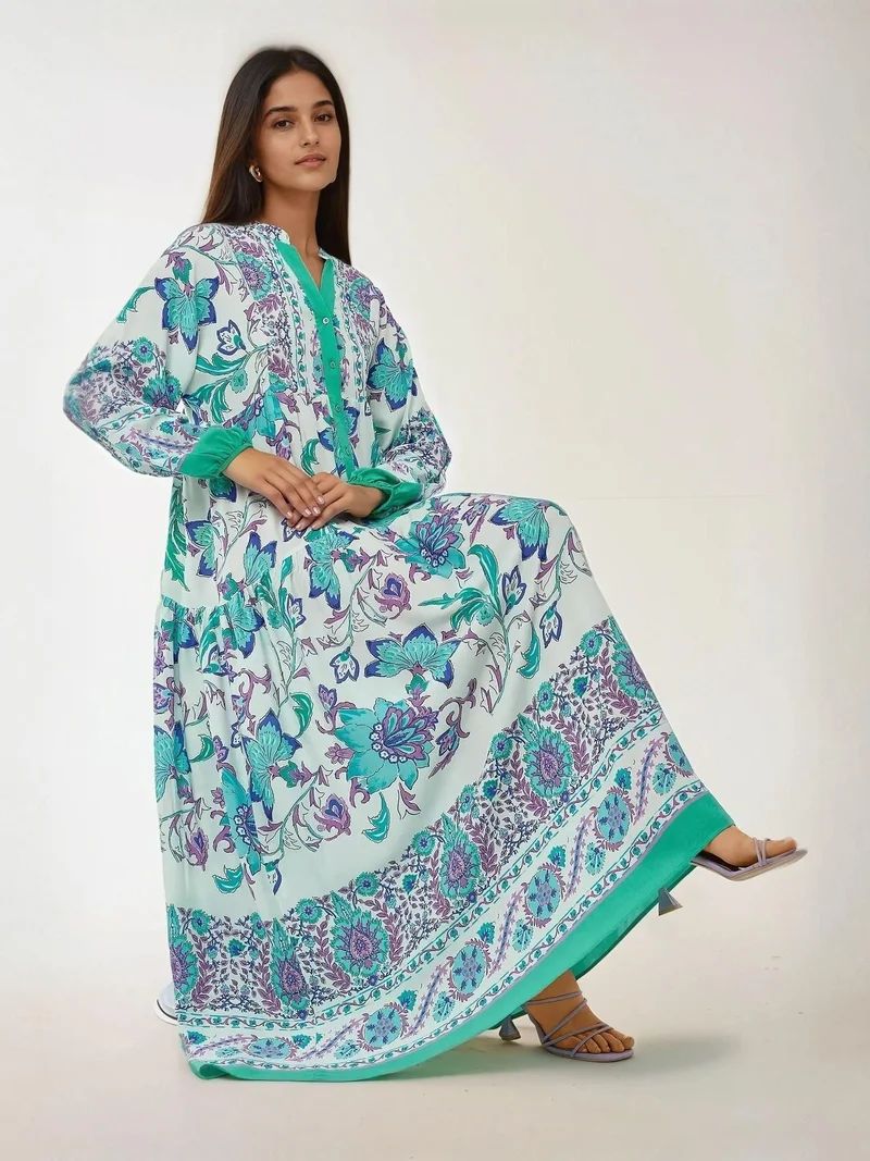 HICCUP Printed Long Sleeve Viscose Maxi Dress