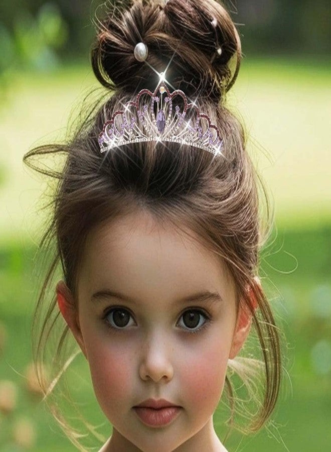 Yean Mini Tiara Comb Silver Tiara Hair Comb Rhinestone Hair Accessories for Girls (Purple) - Image 4