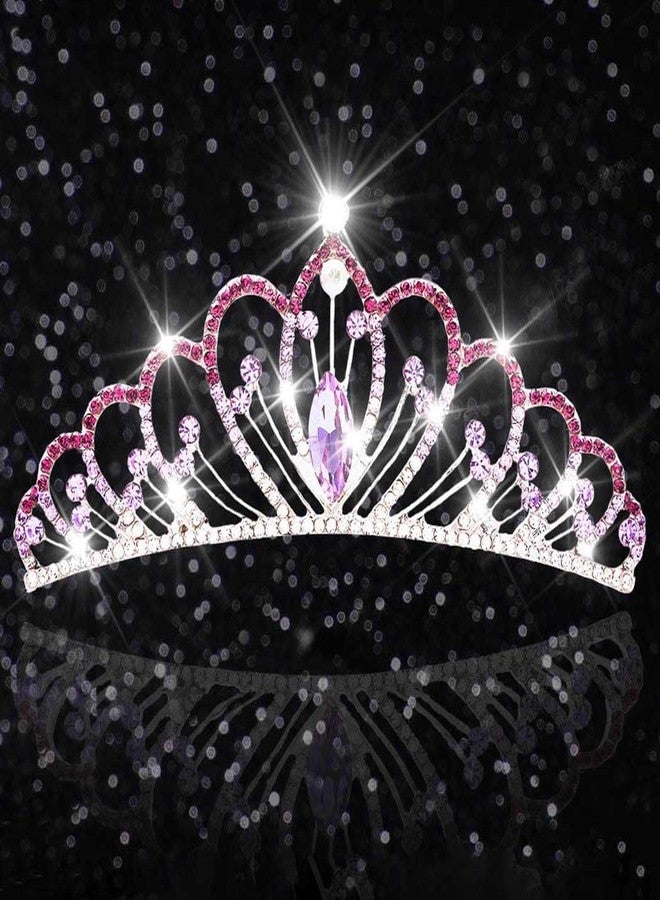 Yean Mini Tiara Comb Silver Tiara Hair Comb Rhinestone Hair Accessories for Girls (Purple) - Image 2