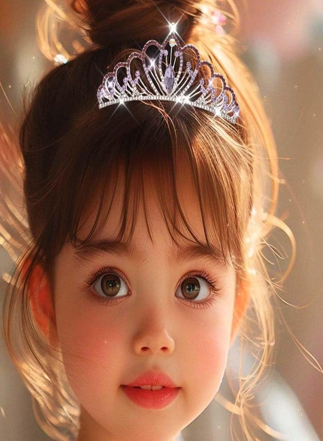 Yean Mini Tiara Comb Silver Tiara Hair Comb Rhinestone Hair Accessories for Girls (Purple) - Image 1