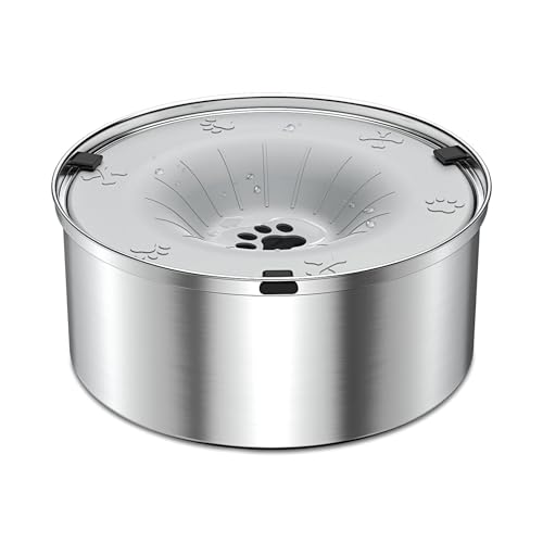 SCHITEC Dog Water Bowl No Spill 12L40oz Slow Drinking AntiSplash Stainless Steel Dog Bowl with Floating Disk Spill Proof Pet Travel Water Dispenser for Sloppy Messy DrinkersLight Gray - Image 1