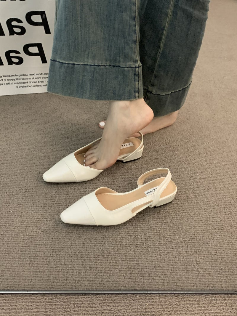Chic Nude Pointed Toe Block Heel Sandals for Women Beige 