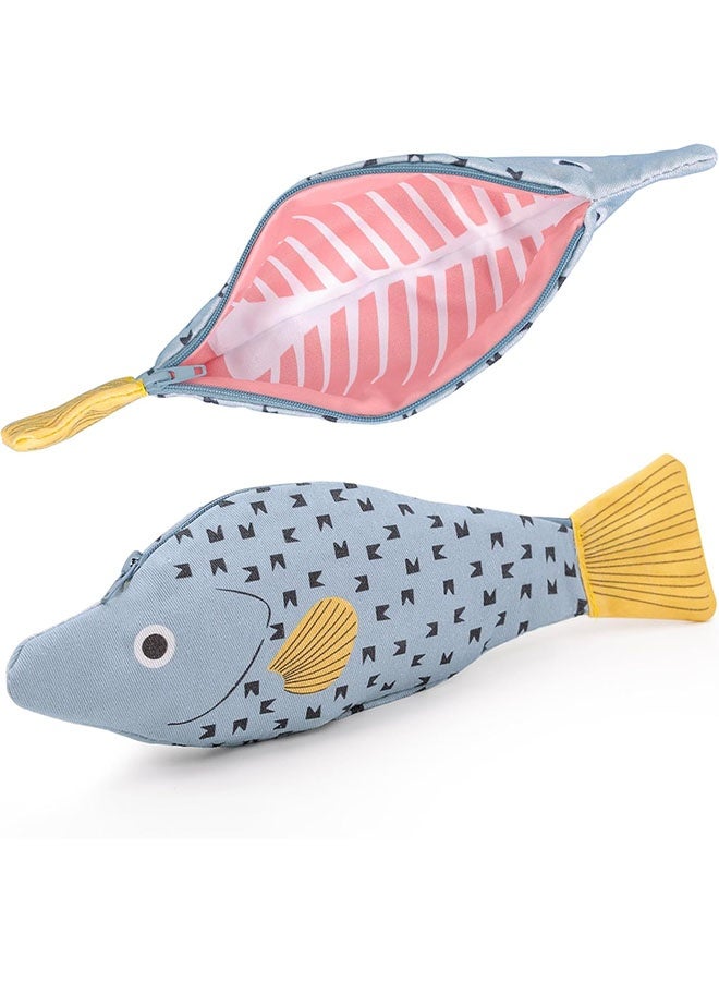 Fish Shape Novelty Pencil Case ,Fish Pen Bag, Fish Coin Purse, Funny Pencil Pouch with Simulated Fishbone Lining - Image 1