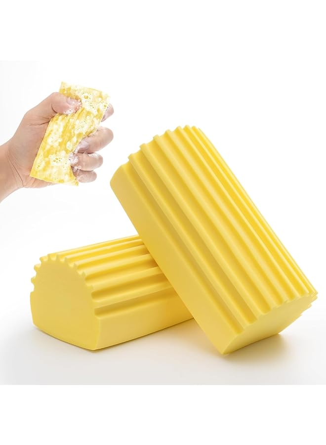 promass Damp Clean Duster Sponge, 2 Pack Magic Cleaning Sponge Baseboard Cleaner Tool for Blinds, Glass, Baseboards,Radiators,Window Track Grooves(Yellow) - Image 1
