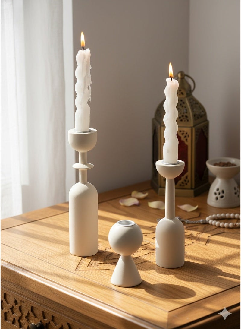 مجموعة حاملات شموع بيضاء زخرفية، مجموعة حاملات شموع من الراتنج، لحامل شموع متعدد الأغراض للمنزل، زخرفة أنيقة لحفلات تدشين المنزل، غرفة النوم الجامعية، والطراز الريفي. - Image 1