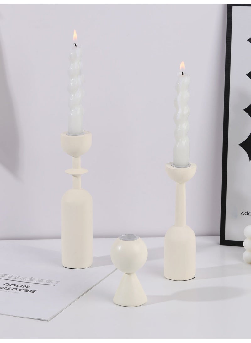 مجموعة حاملات شموع بيضاء زخرفية، مجموعة حاملات شموع من الراتنج، لحامل شموع متعدد الأغراض للمنزل، زخرفة أنيقة لحفلات تدشين المنزل، غرفة النوم الجامعية، والطراز الريفي. - Image 2