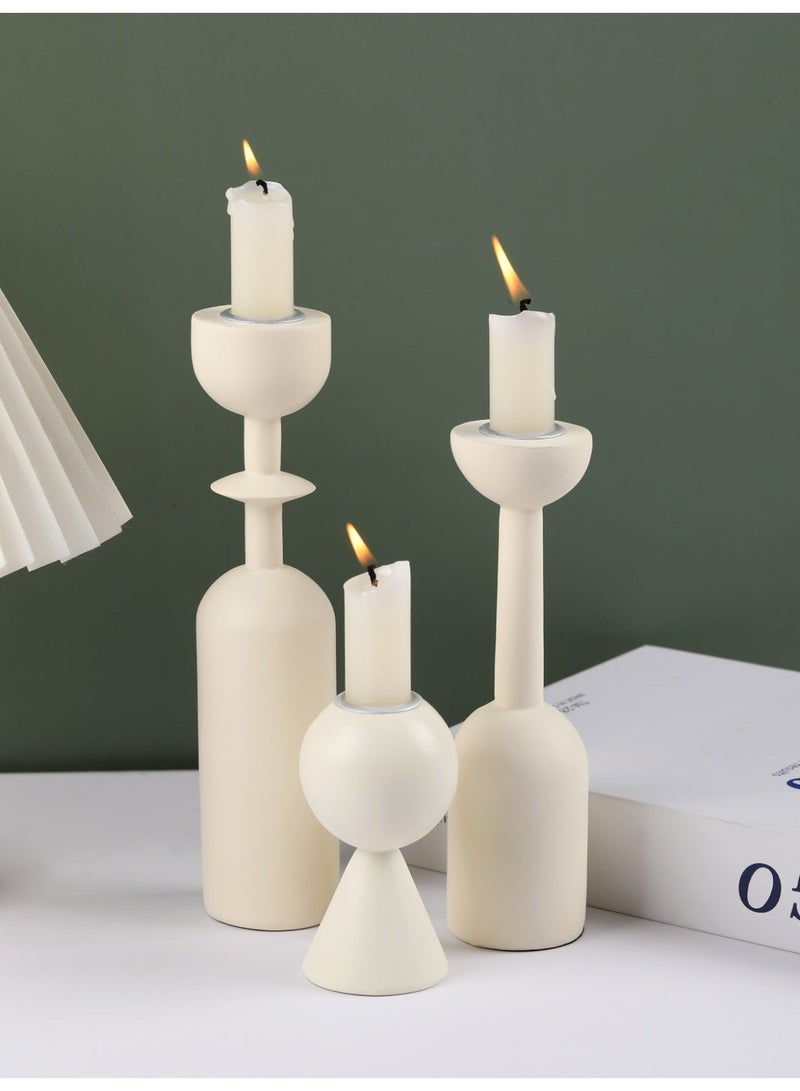 مجموعة حاملات شموع بيضاء زخرفية، مجموعة حاملات شموع من الراتنج، لحامل شموع متعدد الأغراض للمنزل، زخرفة أنيقة لحفلات تدشين المنزل، غرفة النوم الجامعية، والطراز الريفي. - Image 4
