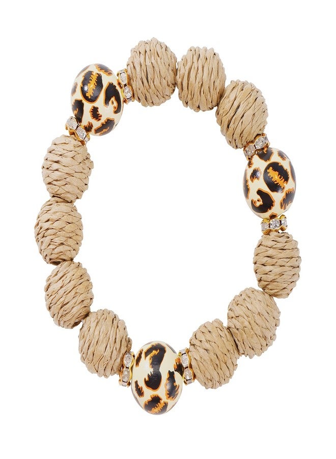 Coiris Rattan Ball Bracelet Adjustable Handmade Raffia Bracelets Woven Stretch Bracelet for Women(BR1229-Leopard Print) - Image 1