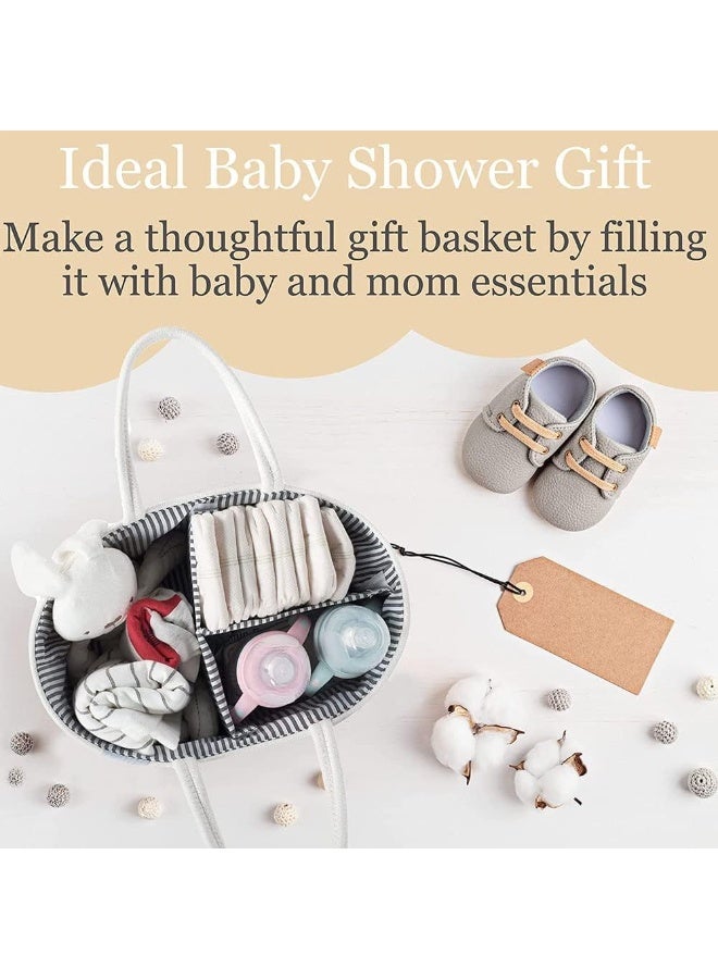 أجريون ​​منظم حاملة حفاضات الطفل، سلة تخزين الحضانة للأولاد والبنات، سلة تخزين حفاضات من حبل القطن، حقيبة كبيرة وسرة سيارة مع إدراجات قابلة للإزالة، حاوية تخزين الحضانة، 100% قطن أبيض - Image 2