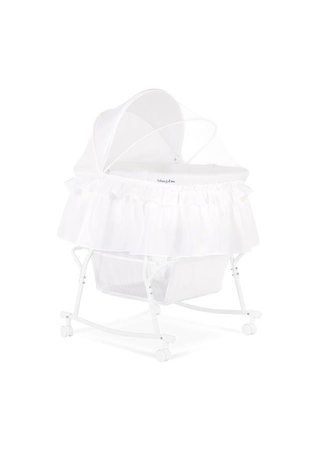 Dream On Me Lacy Portable 2-in-1 Bassinet & Cradle in White, Lightweight Baby Bassinet with Storage Basket, Adjustable and Removable Canopy - Image 1