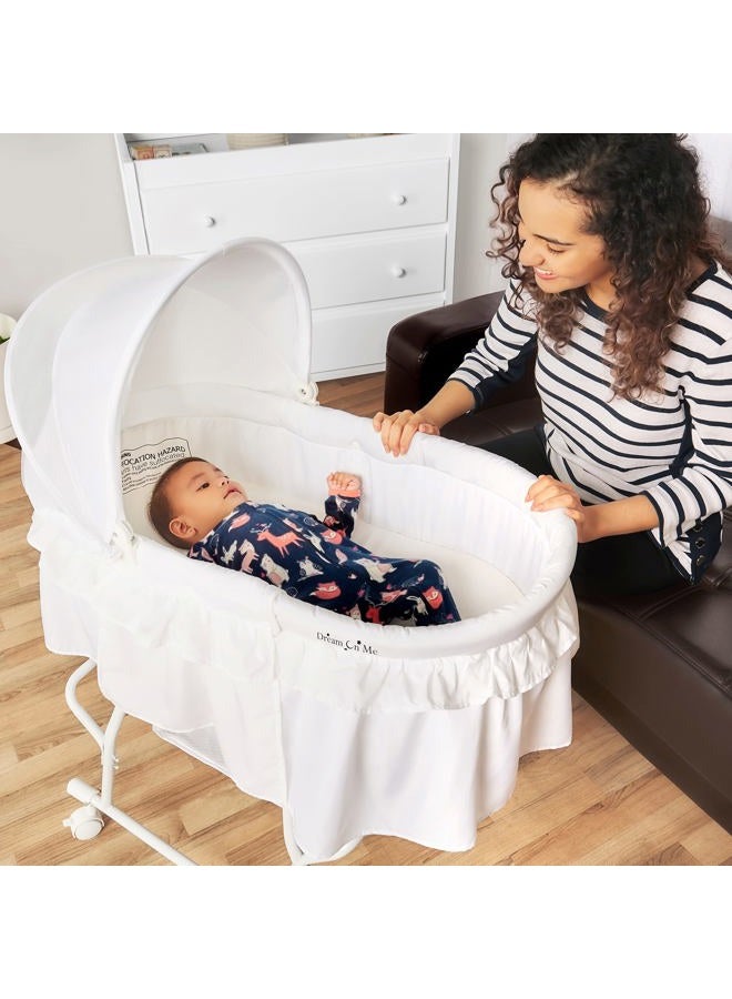 Dream On Me Lacy Portable 2-in-1 Bassinet & Cradle in White, Lightweight Baby Bassinet with Storage Basket, Adjustable and Removable Canopy - Image 2