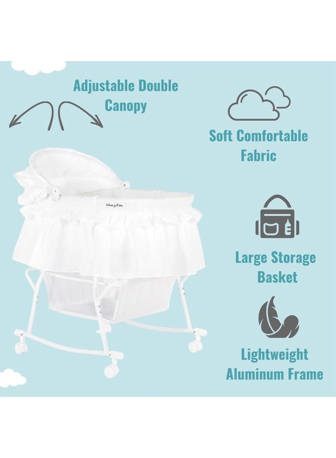 Dream On Me Lacy Portable 2-in-1 Bassinet & Cradle in White, Lightweight Baby Bassinet with Storage Basket, Adjustable and Removable Canopy - Image 4
