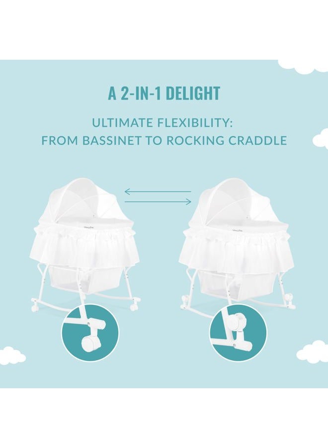 Dream On Me Lacy Portable 2-in-1 Bassinet & Cradle in White, Lightweight Baby Bassinet with Storage Basket, Adjustable and Removable Canopy - Image 5
