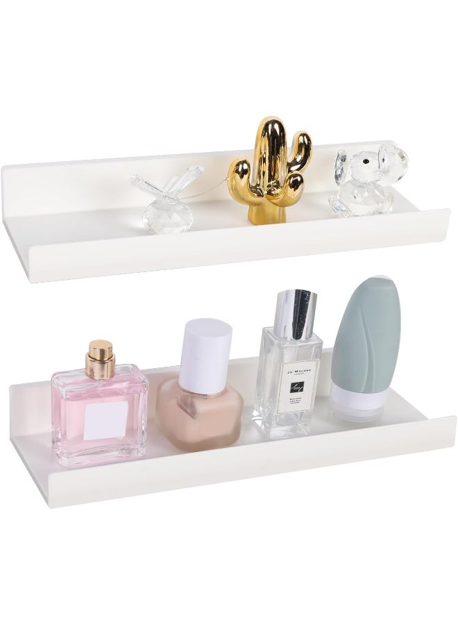TPGP 2 X Wall Shelves, White, No Drilling, Acrylic Floating Shelf, Picture Rail, Suitable For Kitchen, Bathroom, Office, Living Room - Image 1