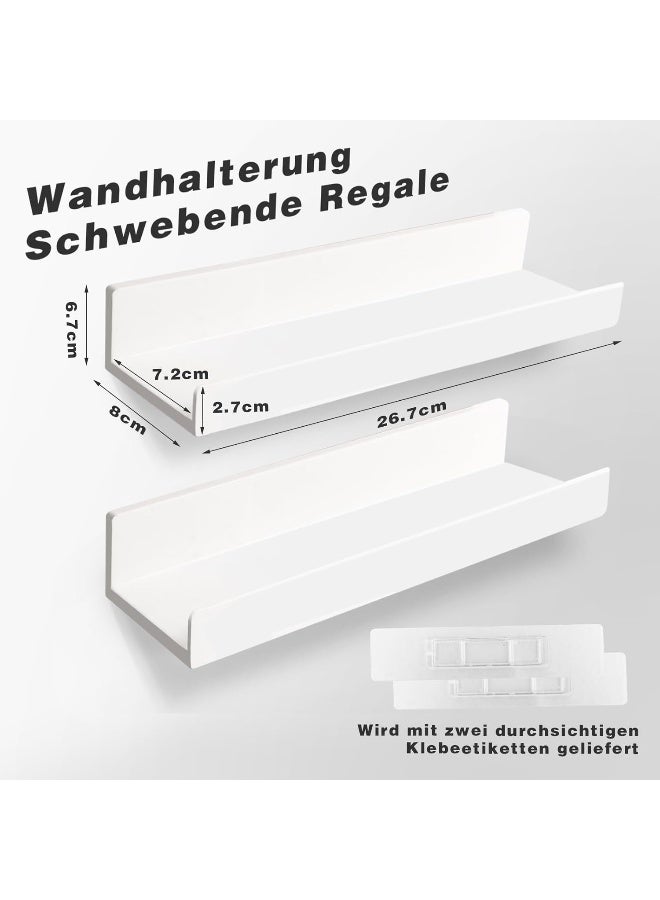TPGP 2 X Wall Shelves, White, No Drilling, Acrylic Floating Shelf, Picture Rail, Suitable For Kitchen, Bathroom, Office, Living Room - Image 3