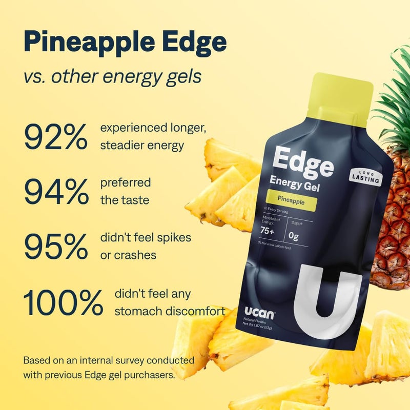UCAN Edge Energy Gel Shots, Pineapple (12, 1.87 Ounce Packets) for Running, Training, Workouts, Fitness, Cycling, Crossfit | Sugar-Free, Vegan, & Keto Friendly Energy Supplement - Image 2