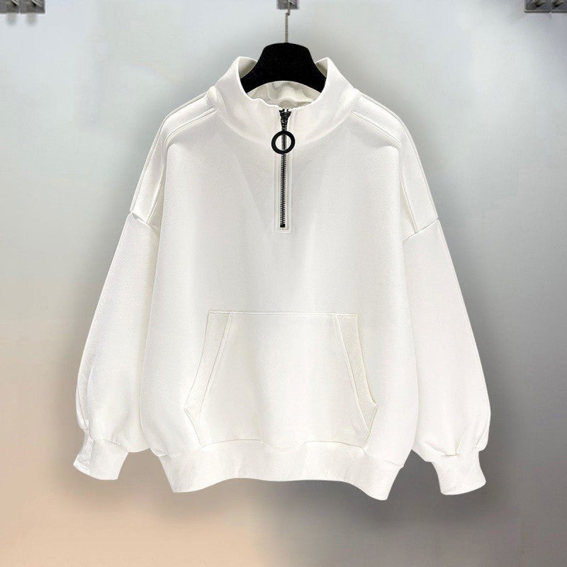 Half zipper black sweater mens spring and autumn stand collar American retro coat fashionable style fried Street Mens autumn and winter pullover top -Black  - Image 2