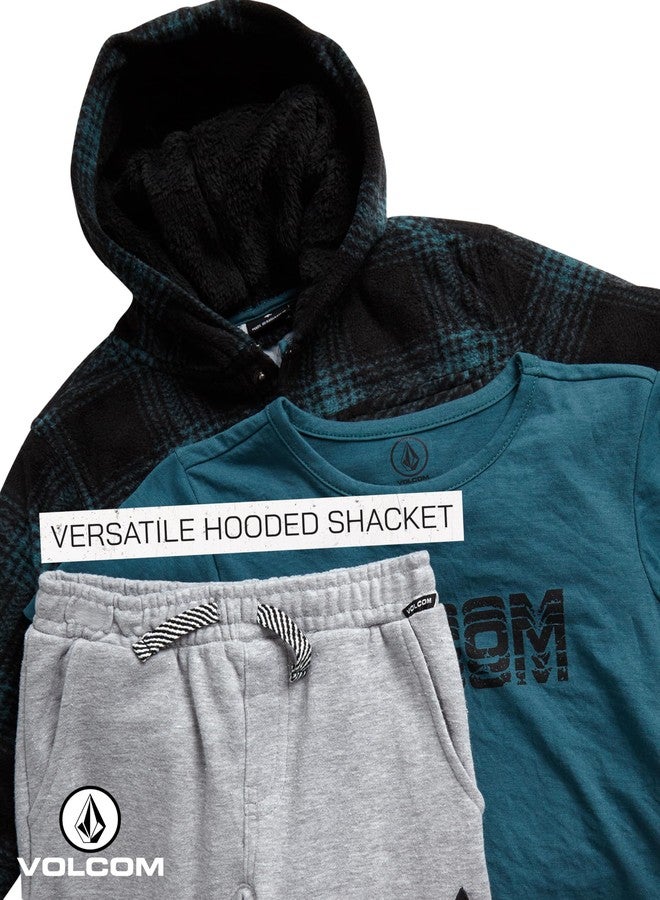 Volcom Baby Boys Pants Set - 3 Piece Sherpa Lined Soft Fleece Shacket Short Sleeve Graphic Tee & French Terry Jogger Pants, Size 7, Caspian Sea - Image 3