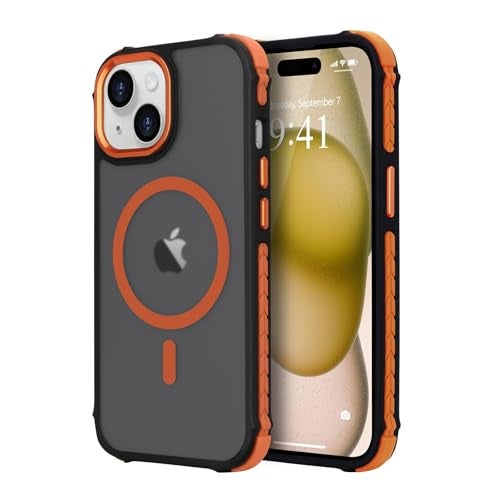LLZ.COQUE Magnetic for iPhone 15 Case, Compatible with Magsafe, Bumper Military-Grade Protective Cover, Slim Shockproof Anti-Scratch Translucent Matte Men Women Phone Case for iPhone 15 6.1", Orange - Image 1