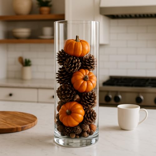 CYS EXCEL مزهرية زجاجية شفافة من CYS EXCEL (H-16" D-6") | خيارات متعددة من أحجام مزهريات الزهور المركزية | مزهرية حامل شموع عائمة هاركانا - Image 5