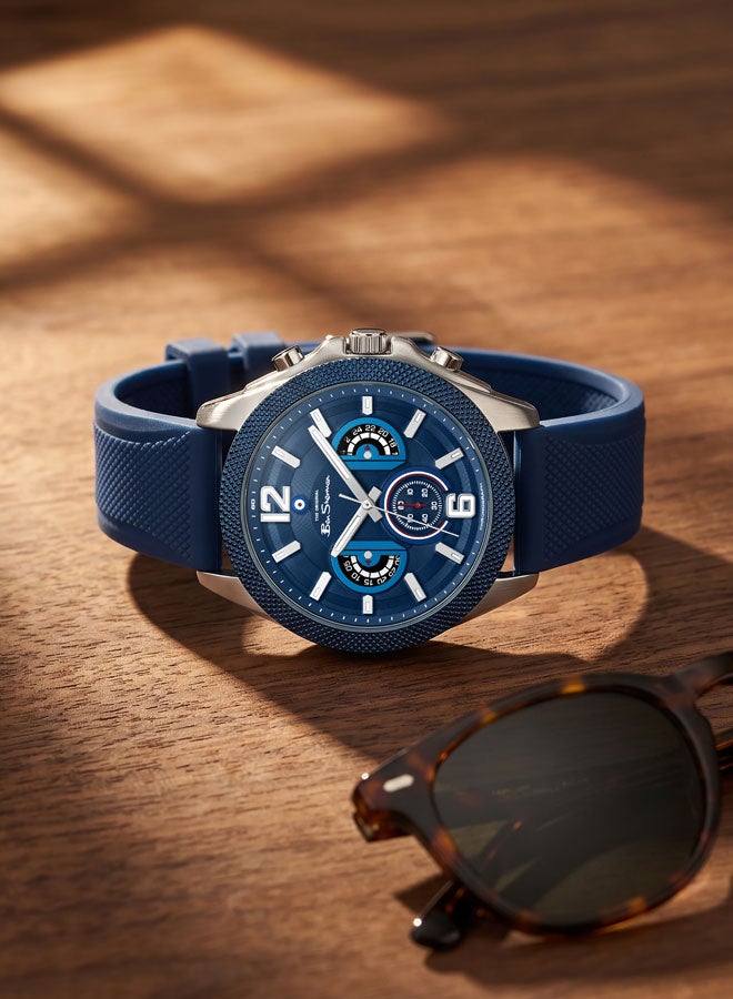 Ben Sherman Sheffield Blue Dial Blue Silicone Strap Chronograph Watch for Men, 44mm - Image 4