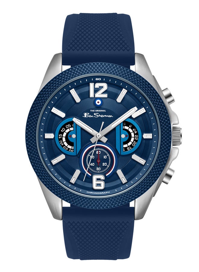 Ben Sherman Sheffield Blue Dial Blue Silicone Strap Chronograph Watch for Men, 44mm - Image 1