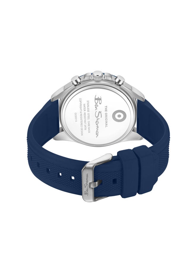 Ben Sherman Sheffield Blue Dial Blue Silicone Strap Chronograph Watch for Men, 44mm - Image 3