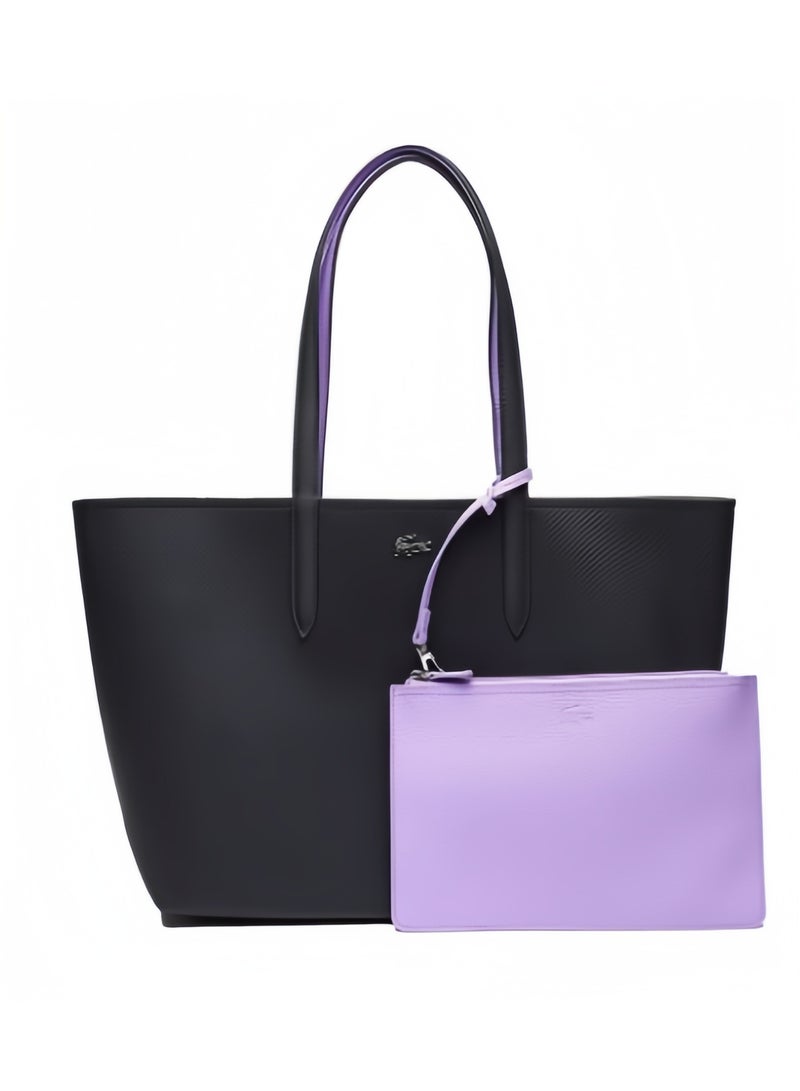 Lacoste Women's Double sided Two tone Large Capacity Handbag, Fashionable Multi functional, Black and Purple - Image 1