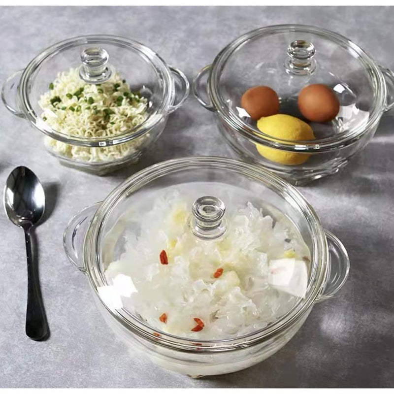 OUPSTRIVE Microwave Oven Safe Solid Glass Serving Bowl Toughen Borosilicate Glass Casserole with Glass Lid 1000 ML Set of 3 - Image 1