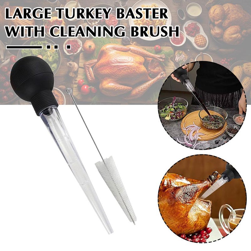 Rubber and plastic turkey pump, household kitchen seasoning and roasting pump, sauce and oil injector, drip oil and seasoning tube with cleaning brush - Image 3