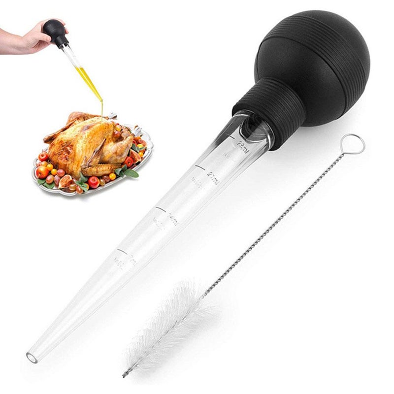 Rubber and plastic turkey pump, household kitchen seasoning and roasting pump, sauce and oil injector, drip oil and seasoning tube with cleaning brush - Image 2