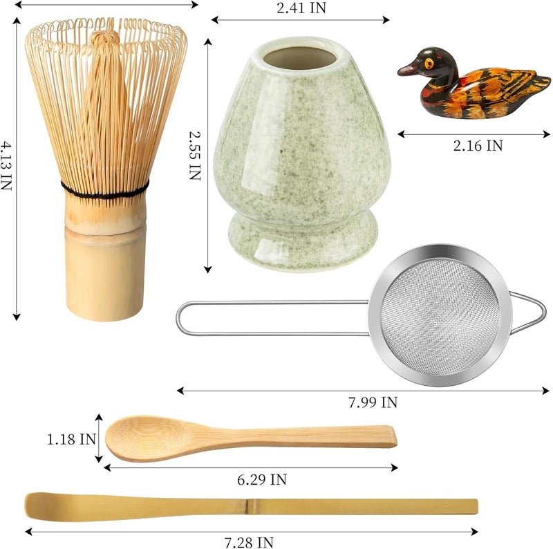 YIBO Matcha Whisk Set, Matcha Making Kit Whisk (Chasen Holder), Ceramic Whisk Holder (Mottled Green), Bamboo Scoop, Powder Starter Sifter, Spoon Japanese Tea Tools For Ceremony Gift - Image 2