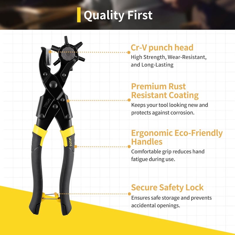 XOOL Round & Oval Leather Hole Punch Set, Upgraded Long Handle Revolving Punch Plier Kit for Belts, Watch Bands, Straps, Dog Collars, Saddles, Shoes, Fabric, DIY Home & Leather Craft Project - Image 5