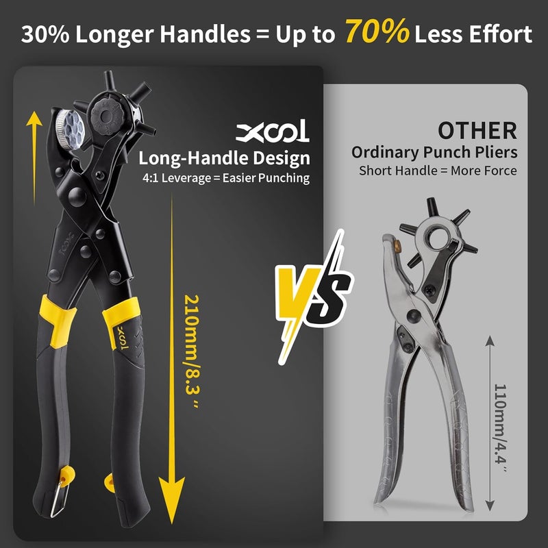 XOOL Round & Oval Leather Hole Punch Set, Upgraded Long Handle Revolving Punch Plier Kit for Belts, Watch Bands, Straps, Dog Collars, Saddles, Shoes, Fabric, DIY Home & Leather Craft Project - Image 4