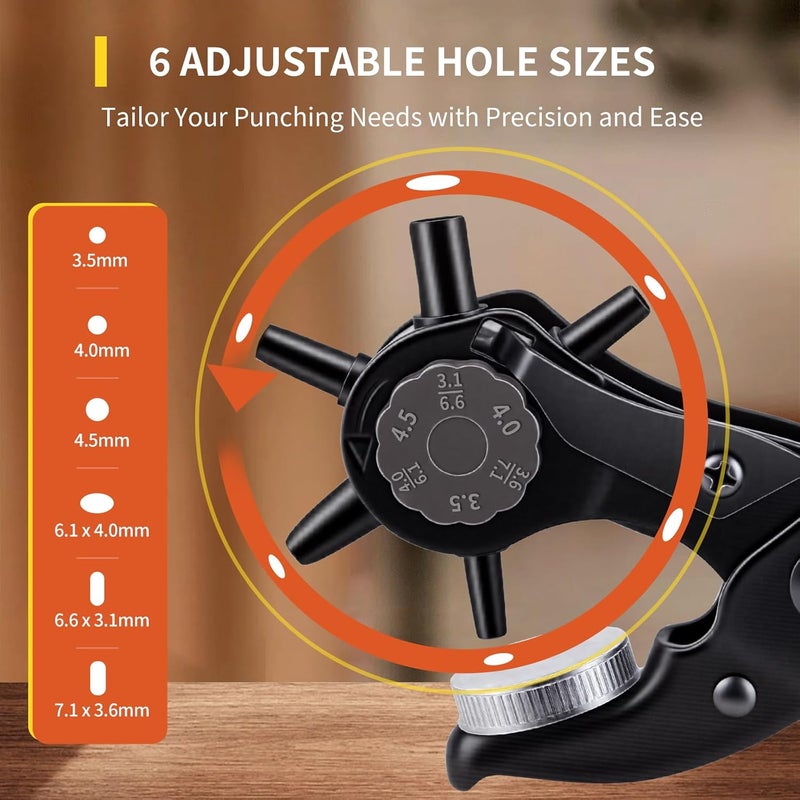 XOOL Round & Oval Leather Hole Punch Set, Upgraded Long Handle Revolving Punch Plier Kit for Belts, Watch Bands, Straps, Dog Collars, Saddles, Shoes, Fabric, DIY Home & Leather Craft Project - Image 2