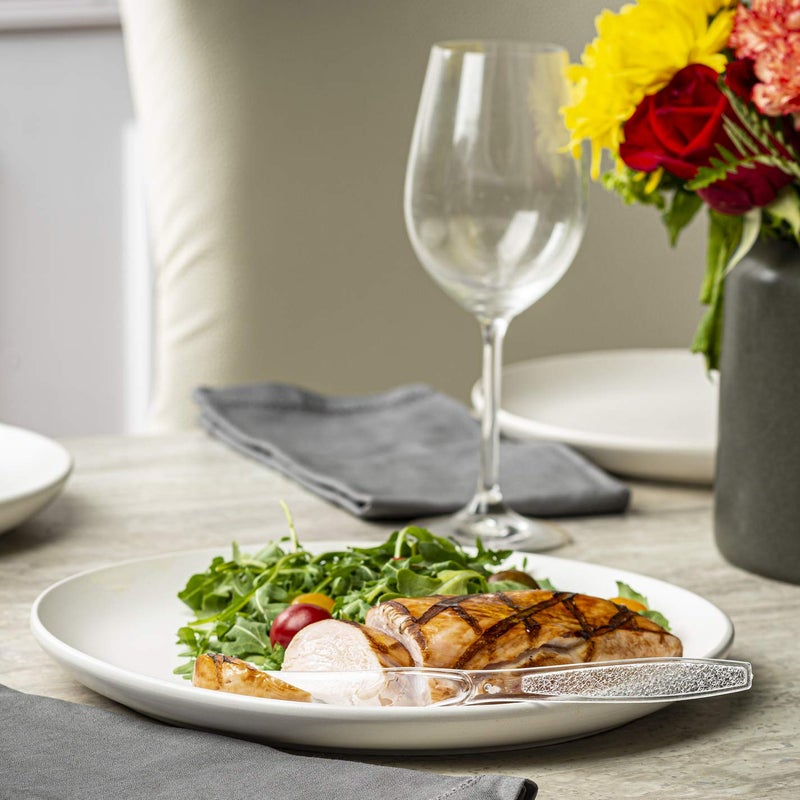 Comfy Package [100 Pack] Heavyweight Disposable Clear Plastic Knives - Engraved Design - Image 5