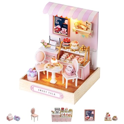 Kisoy Dollhouse Miniature with Furniture Kit DIY 3D Wooden DIY House Kit with Dust CoverHandmade Tiny House Toys for Teens Adults GiftSweet Talk - Image 1
