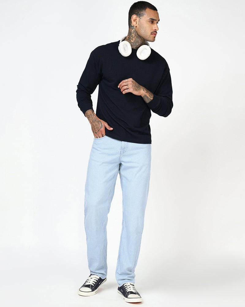 bewakoof Men's Light Blue Slim Straight Fit Stretchable Mid-Rise Jeans - Image 4