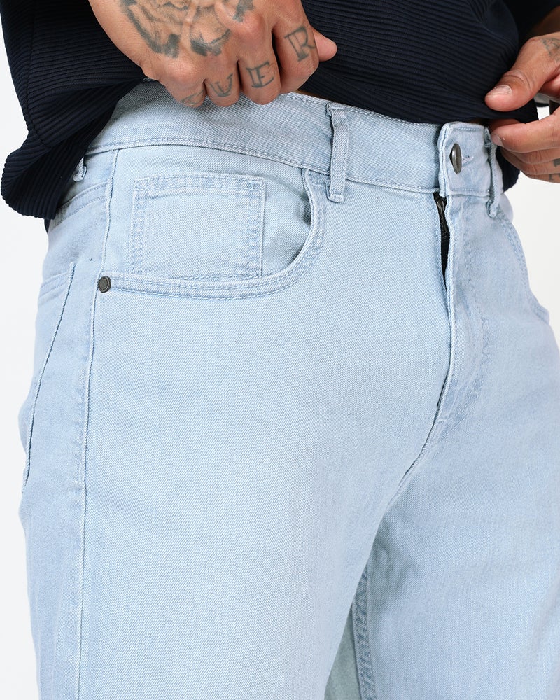 bewakoof Men's Light Blue Slim Straight Fit Stretchable Mid-Rise Jeans - Image 5