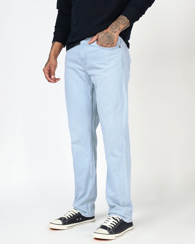 bewakoof Men's Light Blue Slim Straight Fit Stretchable Mid-Rise Jeans - Image 2