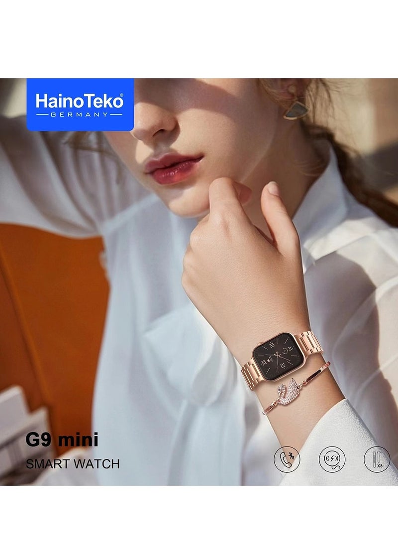 Haino Teko - Haino Teko G9 Mini smart watch with 3 straps (1 metal + 2 silicone) and bracelets, equipped with a high-quality screen and a built-in microphone and speaker, supports making calls, very elegant design - Image 1