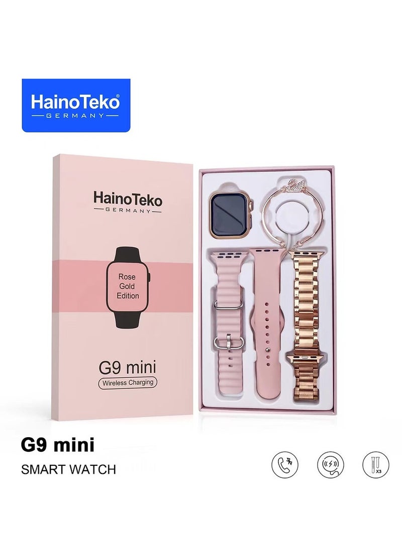 Haino Teko - Haino Teko G9 Mini smart watch with 3 straps (1 metal + 2 silicone) and bracelets, equipped with a high-quality screen and a built-in microphone and speaker, supports making calls, very elegant design - Image 1