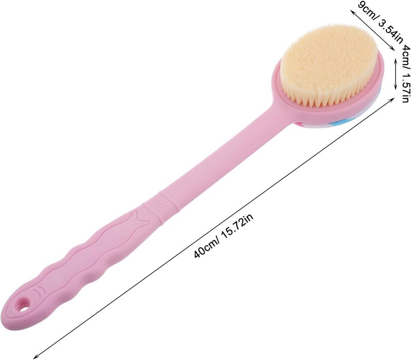 FAVOMOTO Double-Sided Long Handle Bath Brush with Soft Bristles Back Scrubber for Shower Exfoliating and Massage Pink Body Scrub Brush for Men and Women Bathing Accessories - Image 2