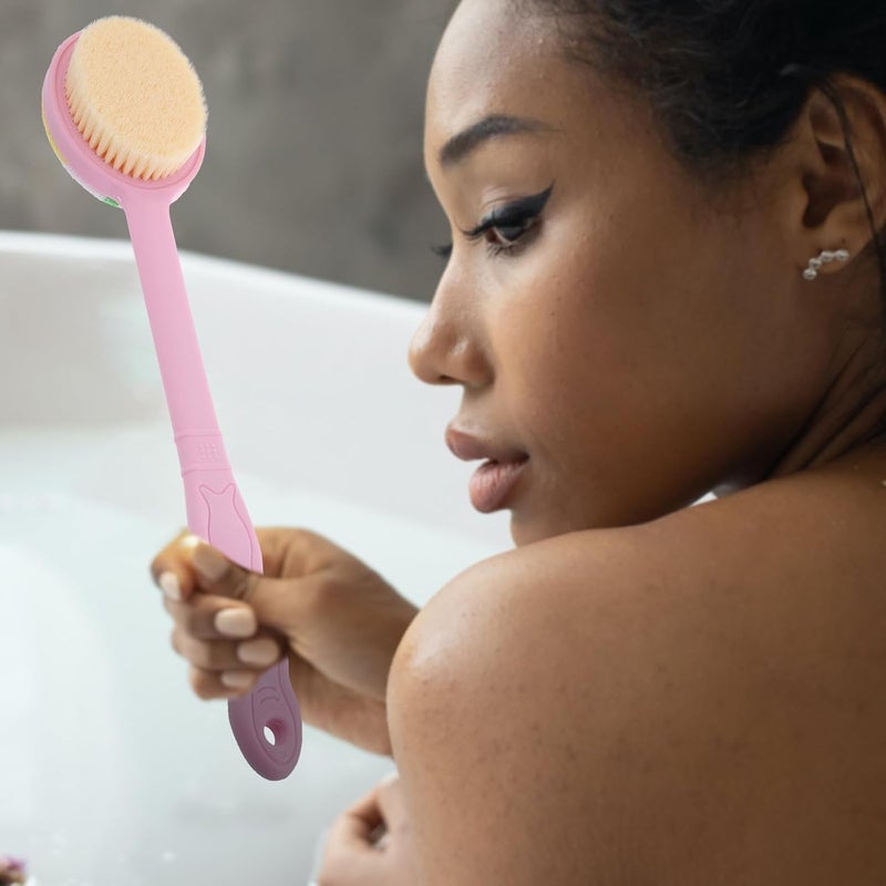 FAVOMOTO Double-Sided Long Handle Bath Brush with Soft Bristles Back Scrubber for Shower Exfoliating and Massage Pink Body Scrub Brush for Men and Women Bathing Accessories - Image 5