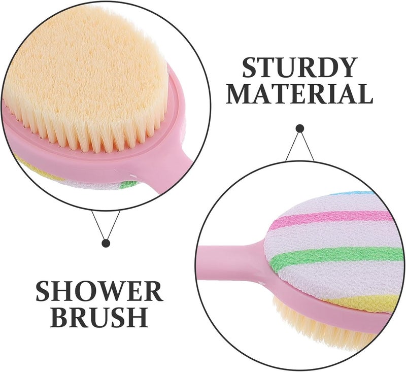 FAVOMOTO Double-Sided Long Handle Bath Brush with Soft Bristles Back Scrubber for Shower Exfoliating and Massage Pink Body Scrub Brush for Men and Women Bathing Accessories - Image 3