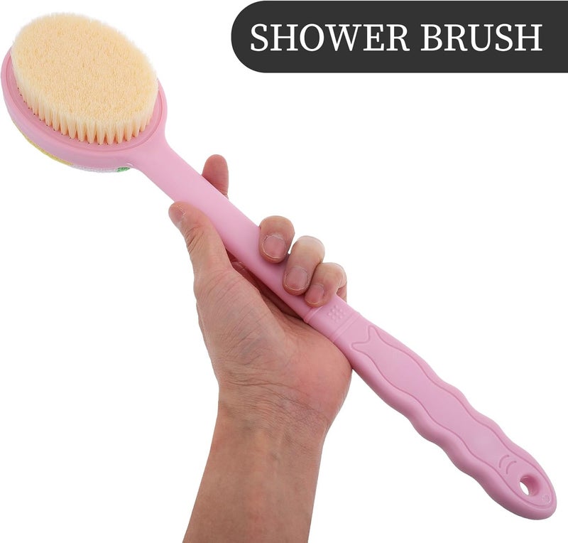 FAVOMOTO Double-Sided Long Handle Bath Brush with Soft Bristles Back Scrubber for Shower Exfoliating and Massage Pink Body Scrub Brush for Men and Women Bathing Accessories - Image 4