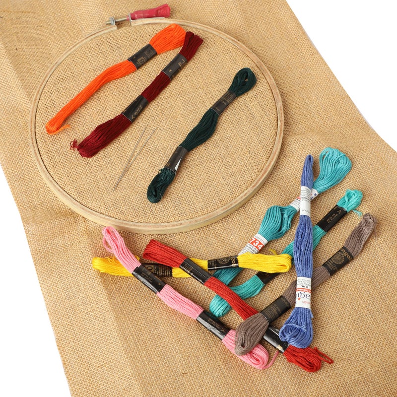 Desiderio Desiderio DIY Embroidery Kit for Beginners - Contents 12" Inches X 1Mtr Jute Embroidery Fabric, 10pcs Embroidery Thread, 8" inches Embroidery Hoop and 2 Needle for Kids and Adults  - Image 4